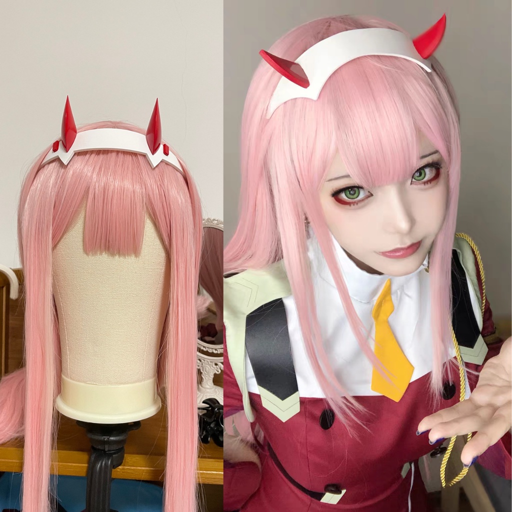Wig/tóc giả cosplay Zero Two 02 002 darling in the franxx màu hồng nhạt 100cm