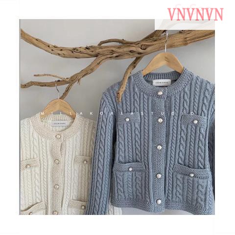Áo Khoác Cardigan Dệt Kim Tay Dài Phối Nút Ngọc Trai Thanh Lịch | BigBuy360 - bigbuy360.vn