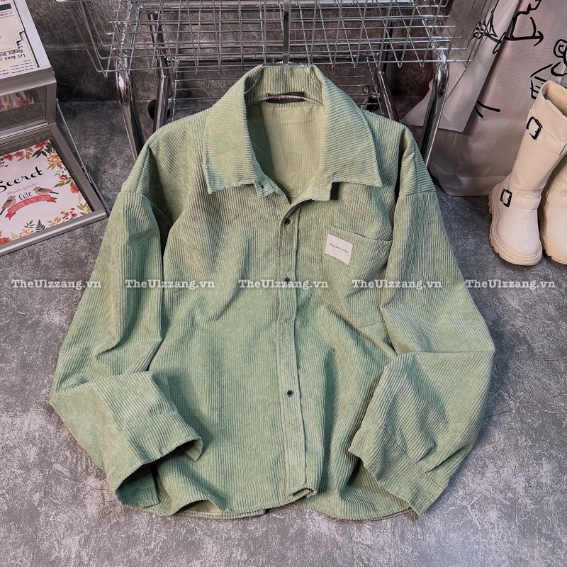 Áo sơ mi nhung tâm quảng châu hàng loại 1 cao cấp form rộng unisex nam nữ LOGO TRẮNG - SM4002