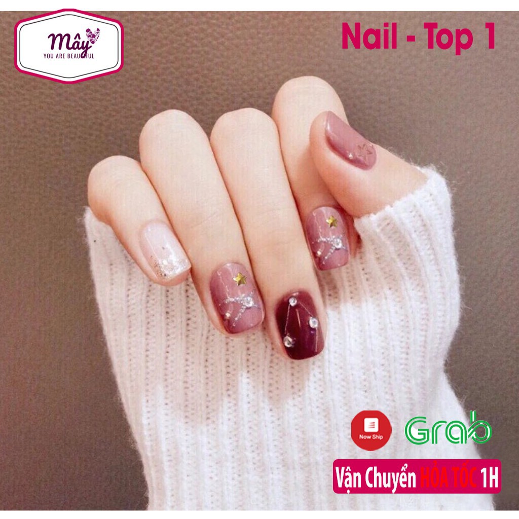 Set 24 móng tay giả NailMây D66 đính đá sơn gel nghệ thuật