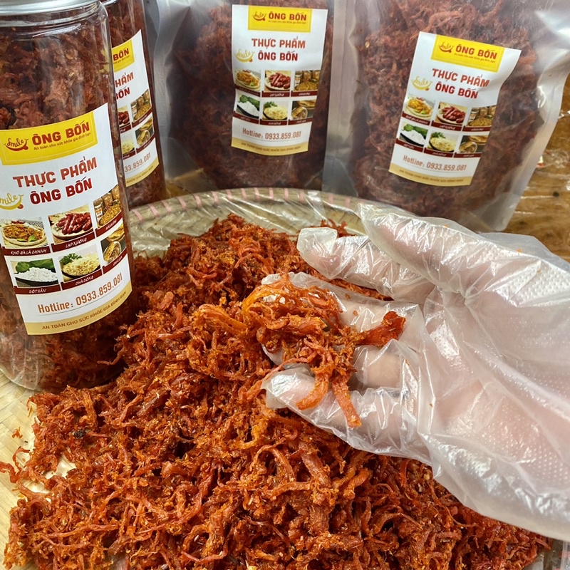 Bò Xé Sợi ÔNG BỐN - Heo Giả Bò Loại Ngon, Bò Sợi Đỏ Trộn Bánh Tráng