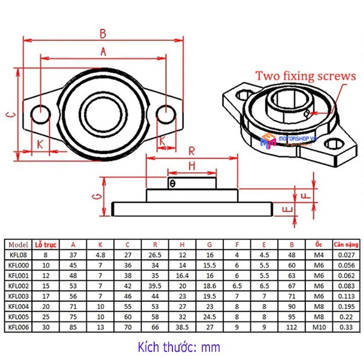 MTS Gối Đỡ Vòng Bi Trục Ngang Các Loại FL08-FL006 (trục 8mm-30mm)