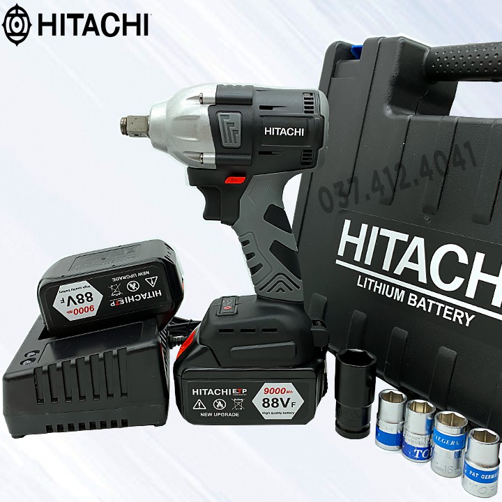 Máy Siết Bulong HITACHI 88V - TẶNG 5 Đầu Khẩu - Không Chổi Than Đầu rỗng Bắt vít Khoan - 2Pin 10 Cell