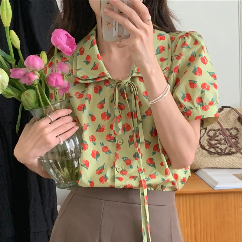 SUXI Áo Sơ Mi Tay Ngắn Dáng Rộng In Họa Tiết Phong Cách Hàn Quốc Xinh Xắn