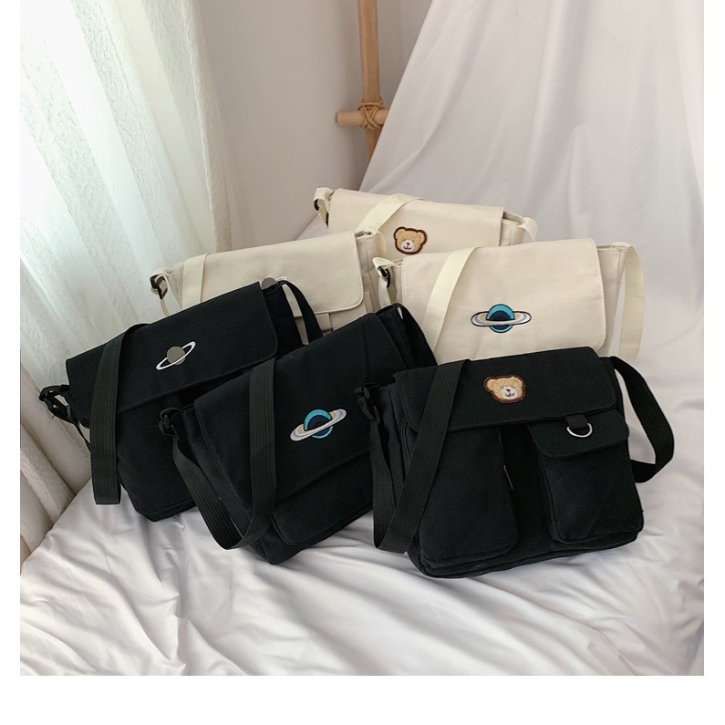 [SALE] Túi vải đeo chéo Ulzzang gấu nhiều ngăn vừa A4 T20 | BigBuy360 - bigbuy360.vn