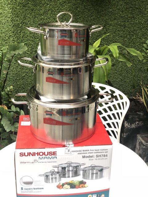 BỘ NỒI 5 ĐÁY INOX SUNHOUSE MAMA SH784 GIẢM SỐC 75K