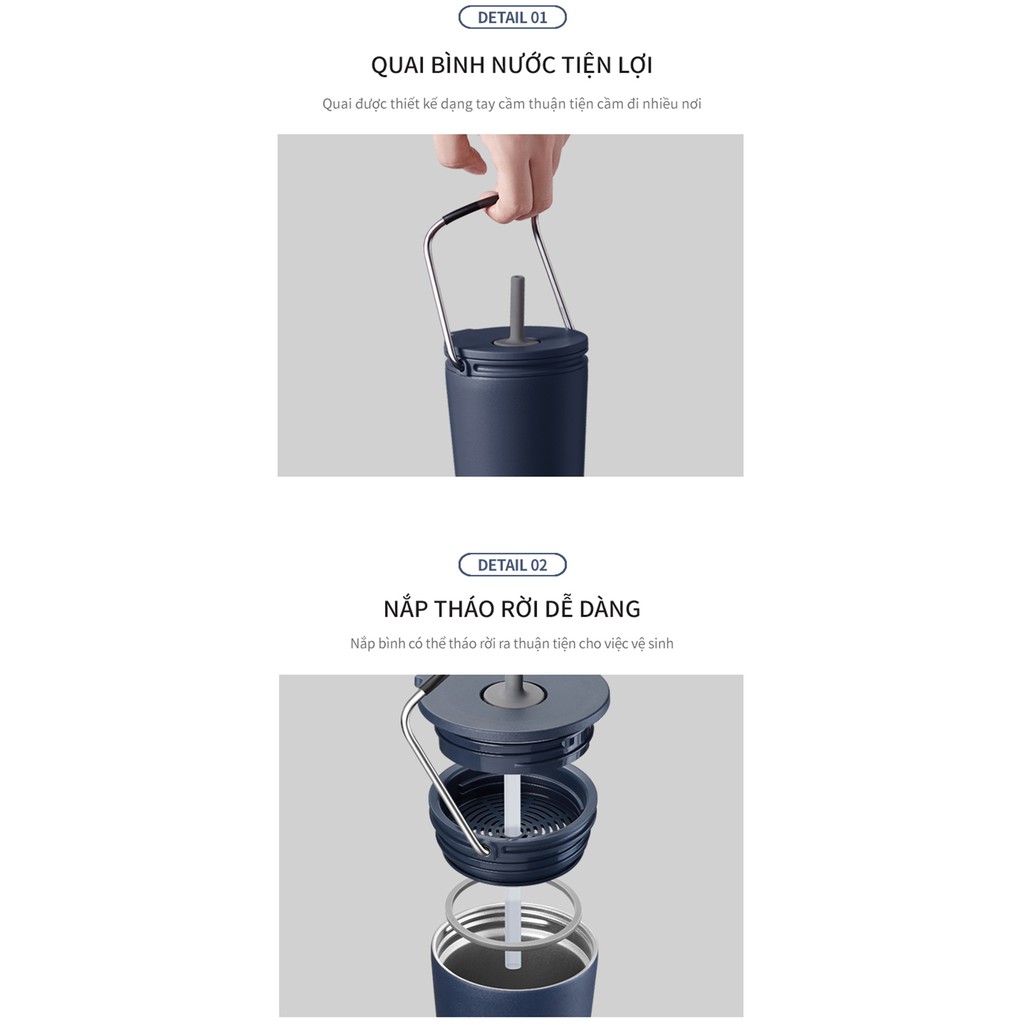 [Mã LIFEHL1505 giảm 12% đơn 250K] Bình giữ nhiệt Lock&amp;Lock Bucket Tumbler W/Straw 540ml có ống hút LHC4268 (3 màu)