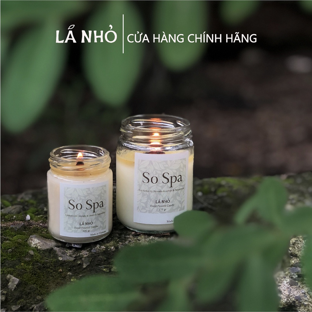 Nến thơm Handmade Candle LÁ NHỎ So Spa (Eucalyptus+Cintronella+Lemon+Peppermint)-Thư giãn - Tươi mới - Trong Lành.