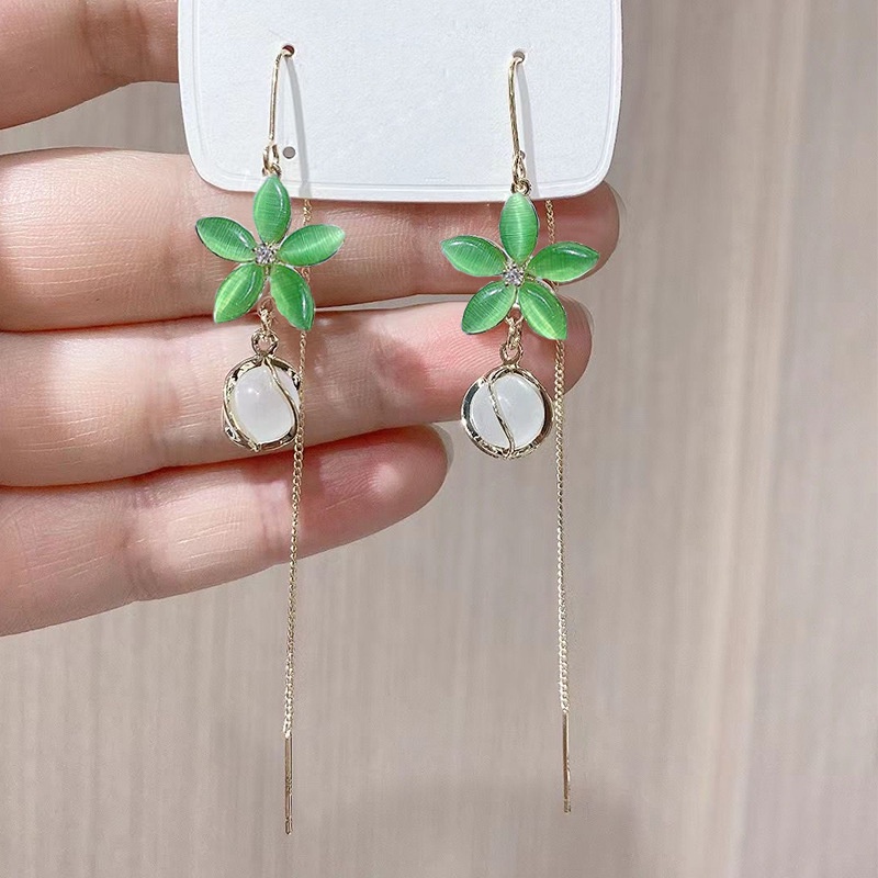 Bông Tai Dáng Dài Đính Đá Opal Hình Hoa Đơn Giản Thời Trang Cho Nữ PD802