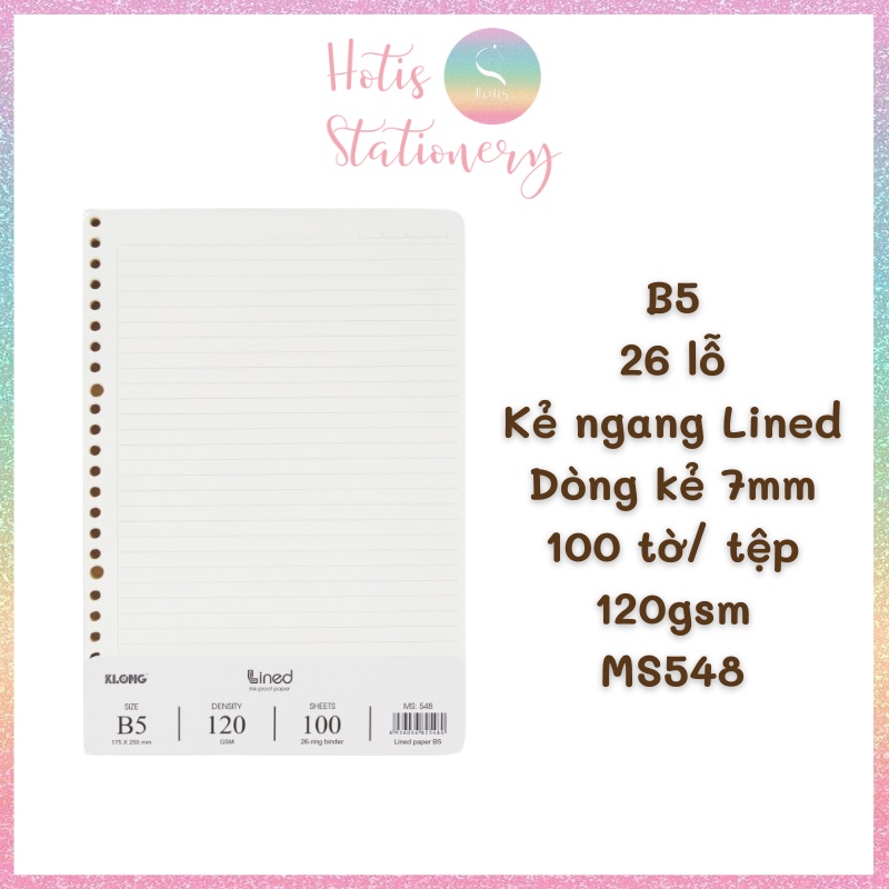 Ruột sổ còng, giấy refill binder KLong A5/B5/A4 120gsm - 100 tờ/ tệp