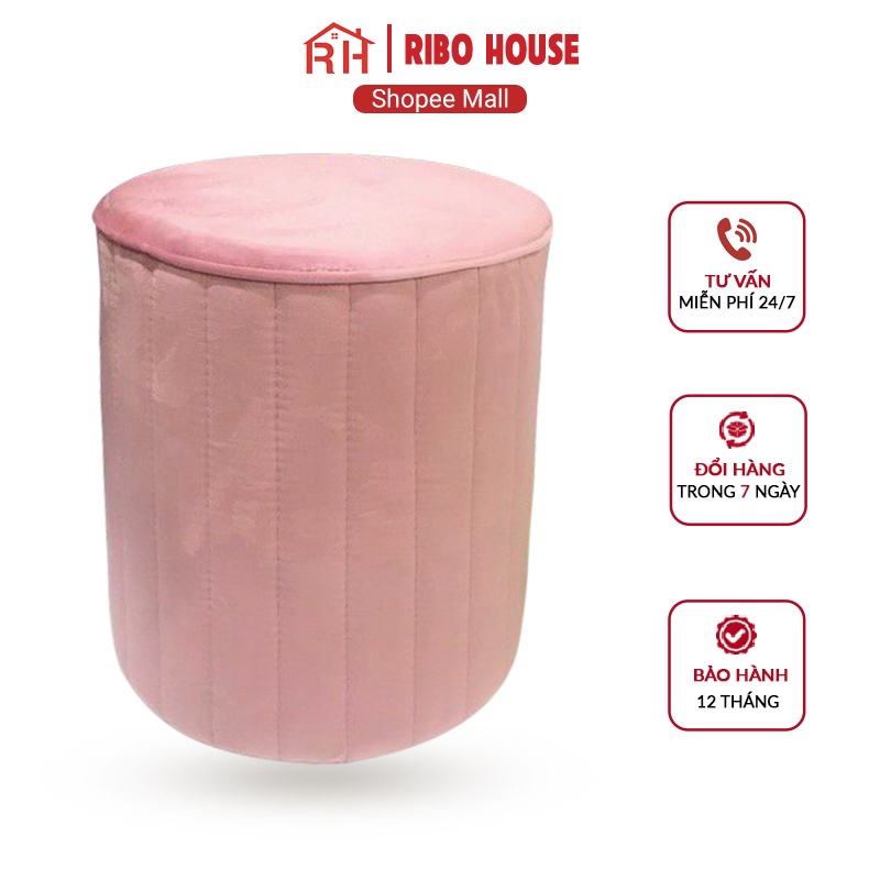 Ghế đôn RIBO HOUSE vải nhung nỉ, ghế trang điểm trang trí decor phòng ngủ tiệm nails homestay salong tóc RIBO59