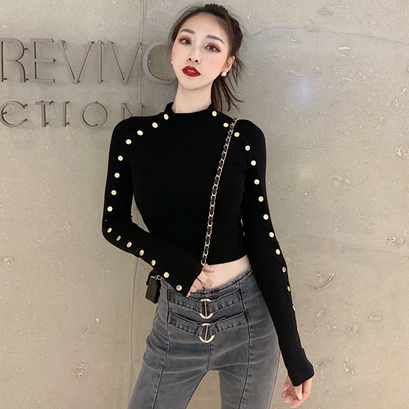 Áo Thun Lửng Tay Dài Dáng Ôm Thiết Kế Mới Quyến Rũ Cho Nữ