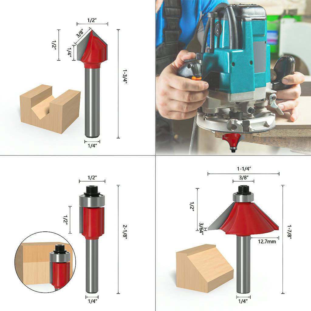 Bộ mũi phay gỗ 15 chi tiết 6.35mm , Bộ mũi soi gỗ 15 chi tiết , Bộ phay , bộ mũi phay , bộ mũi router