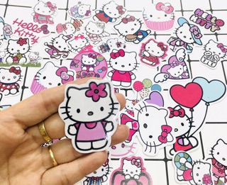 Sticker helo kitty sét 30-60 cái ép lụa có đề can bóc dán