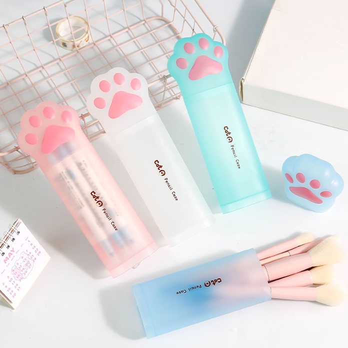 Hộp Đựng Bút Bằng Nhựa Sức Chứa Lớn Hình Dấu Chân Mèo Dễ Thương Cho Học Sinh