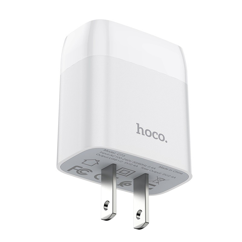 Củ sạc Hoco C73 dòng 2.4A, 2 cổng USB cóc sạc dùng cho iPhone, iPad, Android - Chính hãng