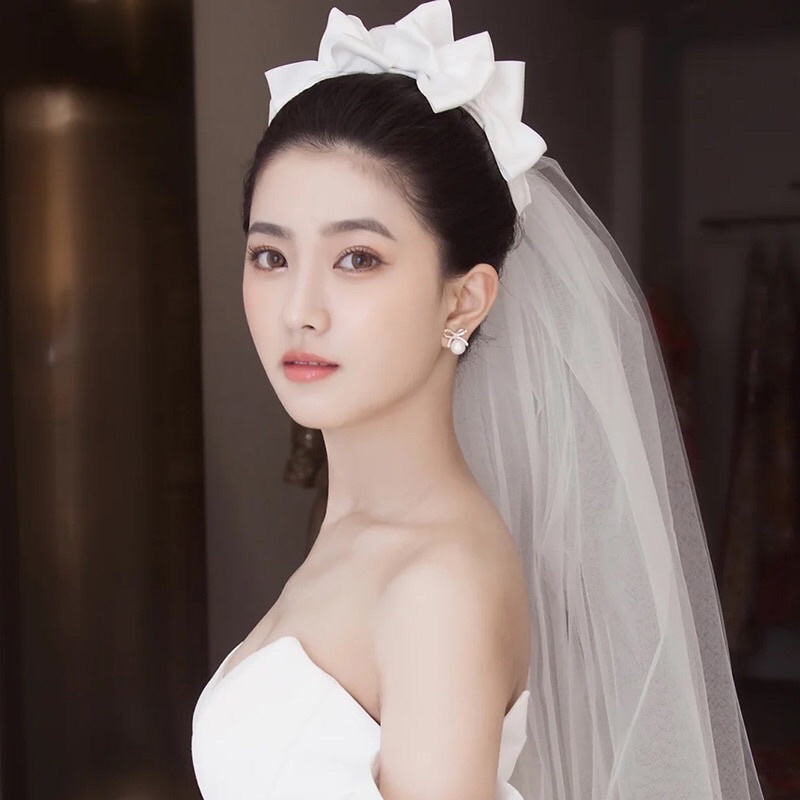 Băng Đô Cài Tóc Cô Dâu nơ lụa Mới