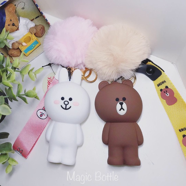 Móc khoá pompom gấu brown & thỏ cony