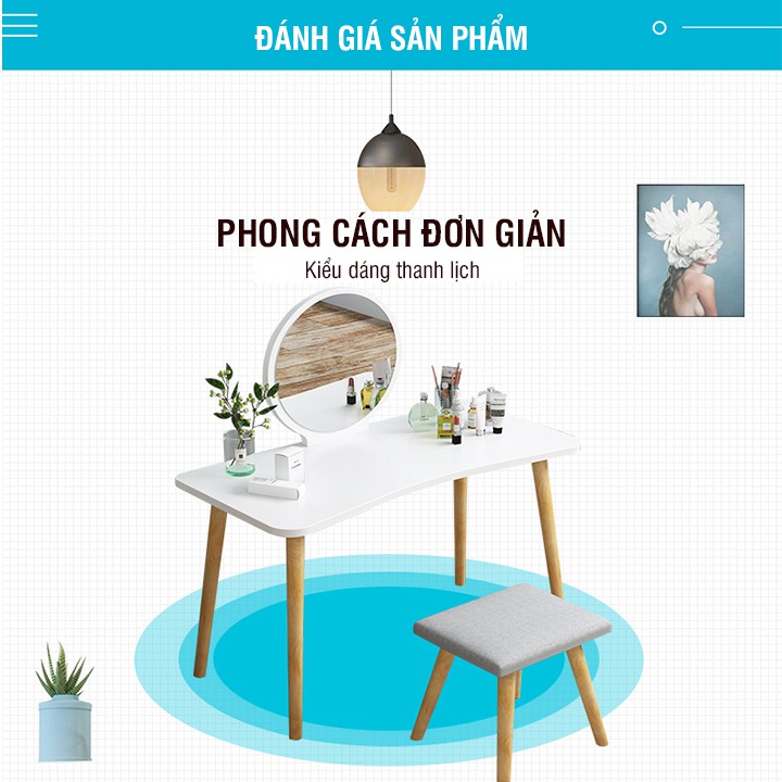 Bàn trang điểm mini nhỏ gọn bàn trang điểm  kèm gương cao cấp để đầu giường Gỗ MDF ( tặng kèm đôn xinh xắn)