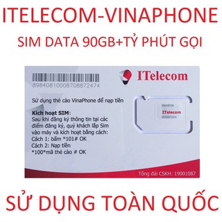 Sim Itelecom mạng sim 4G Vinaphone gói 3GB/ngày (90GB/tháng) + 30 phút gọi ngoại mạng + Miễn phí gọi nội mạng Vinaphone