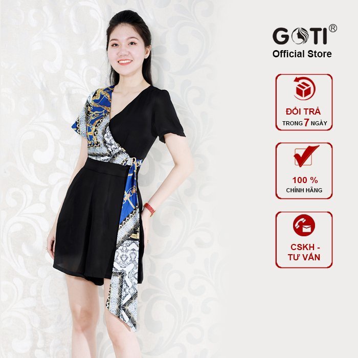 GOTI - Jumpsuit Ống Rộng Đẹp Công Sở Nữ, Kiểu Áo Liền Quần Cổ V 3262