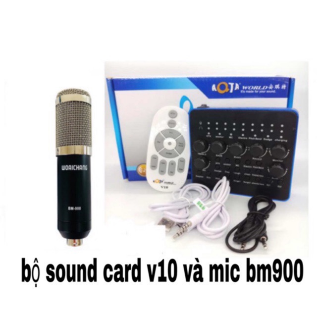 combo bộ livestream. sound card v10 và mic bm900.đủ dây kèm theo để live.bh 6 tháng đổi mới