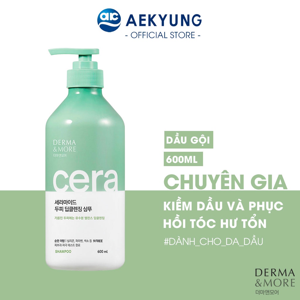 Dầu gội làm sạch sâu cho da đầu dầu giảm bết Derma & More CERAMIDE cấp ẩm, phục hồi tóc hư tổn, dưỡng tóc khoẻ đẹp 600ml