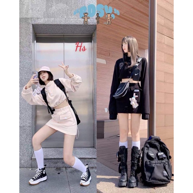 Sét croptop khuy cúc+chân váy HSU1