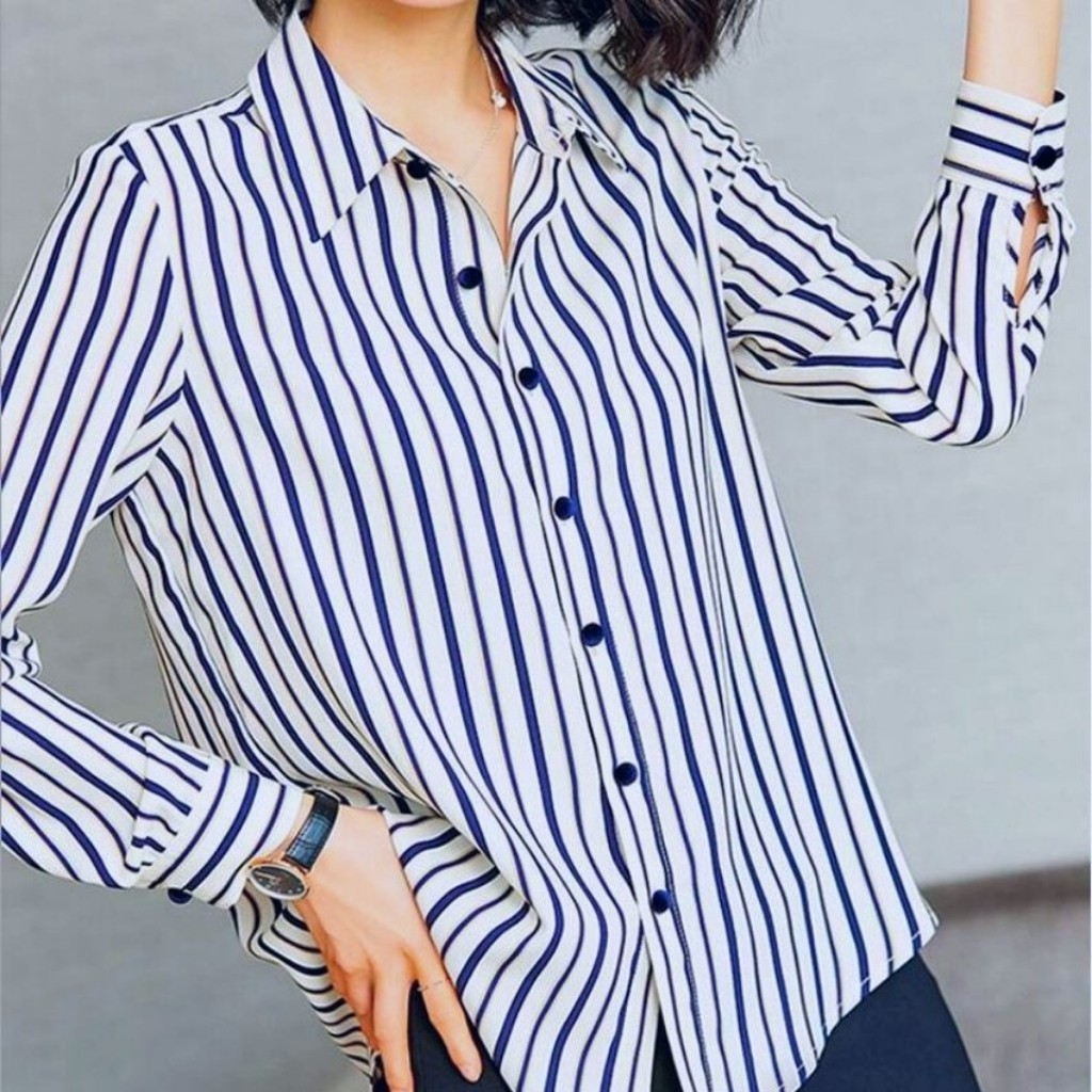Áo Sơ Mi Công Sở Nữ Dài Tay Phối Sọc 3D Mẫu H882 Thời Trang PONIVA Cao Cấp Thiết Kế Duyên Dáng Nữ Tính