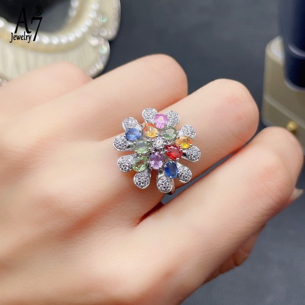 Nhẫn Bạc A7 S925 Đính Đá Nhiều Màu Cho Nữ