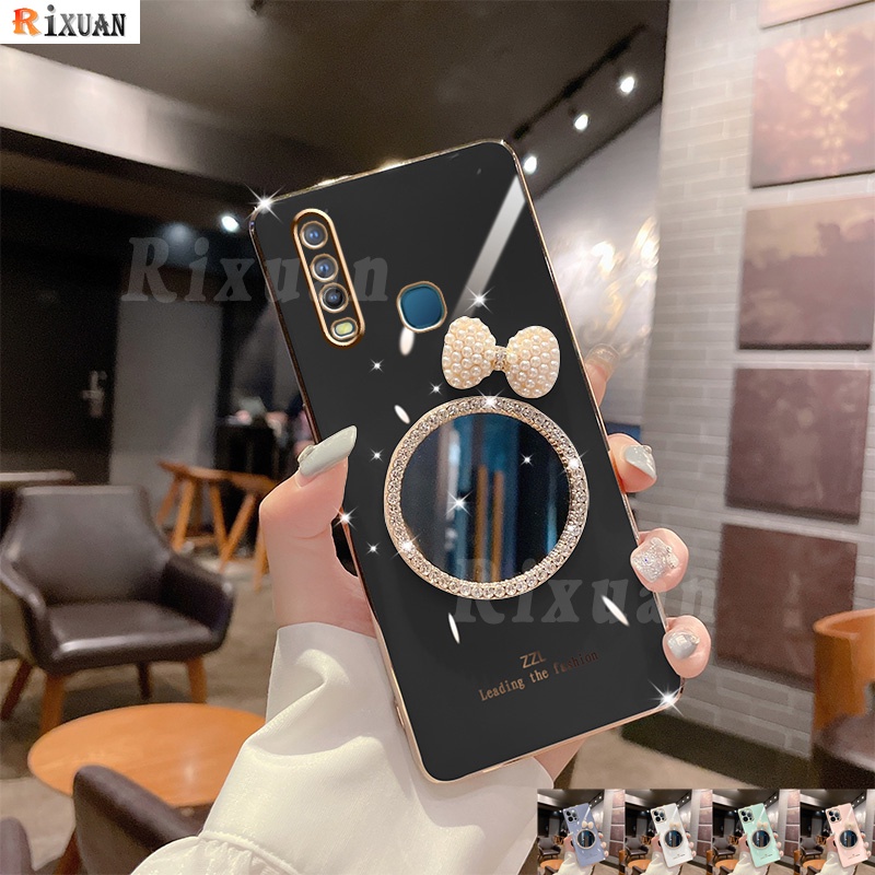 Ốp Điện Thoại Dẻo Tráng Gương Phối Ngọc Trai & Nơ Sang Trọng Cho VIVO V23e V23 V21e V21 V20 V20SE V15 Y76 5G Y55S Y31 Y51 2020