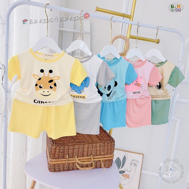 Bộ cộc thun lạnh phối màu Minky mom bé trai/bé gái(8-16kg)