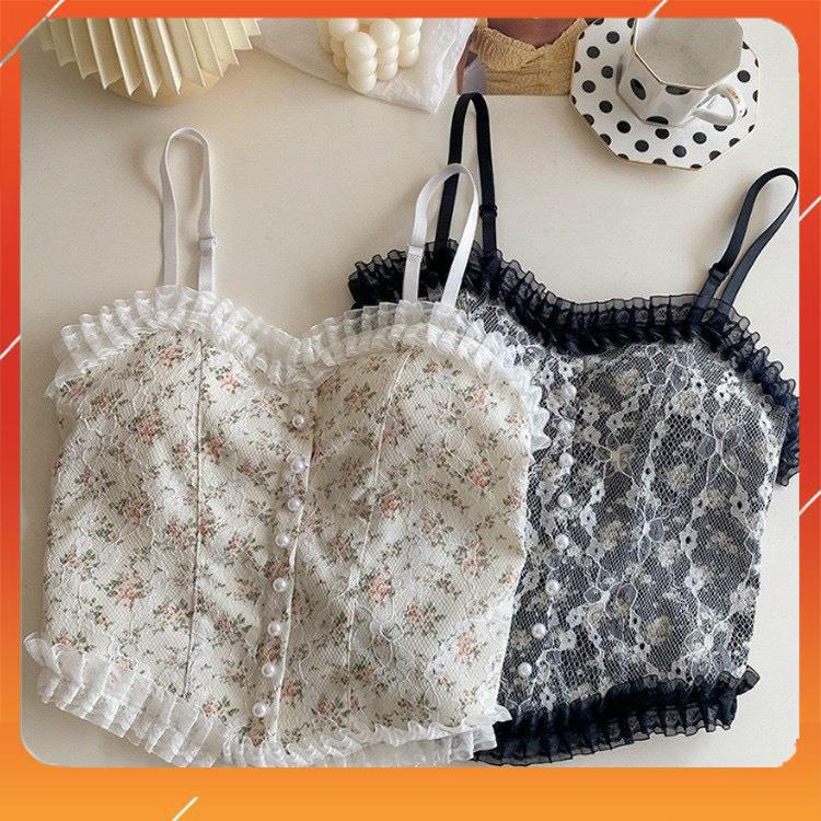 Áo bra 2 dây cúc ngọc họa tiết hoa lá mix ren điệu đà sang chảnh hot hit