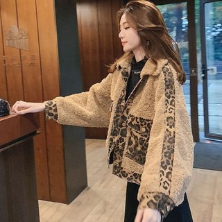 Áo Khoác Len Dày Dáng Rộng Ngắn In Họa Tiết Da Báo Kiểu Hàn Quốc Cá Tính Cho Nữ