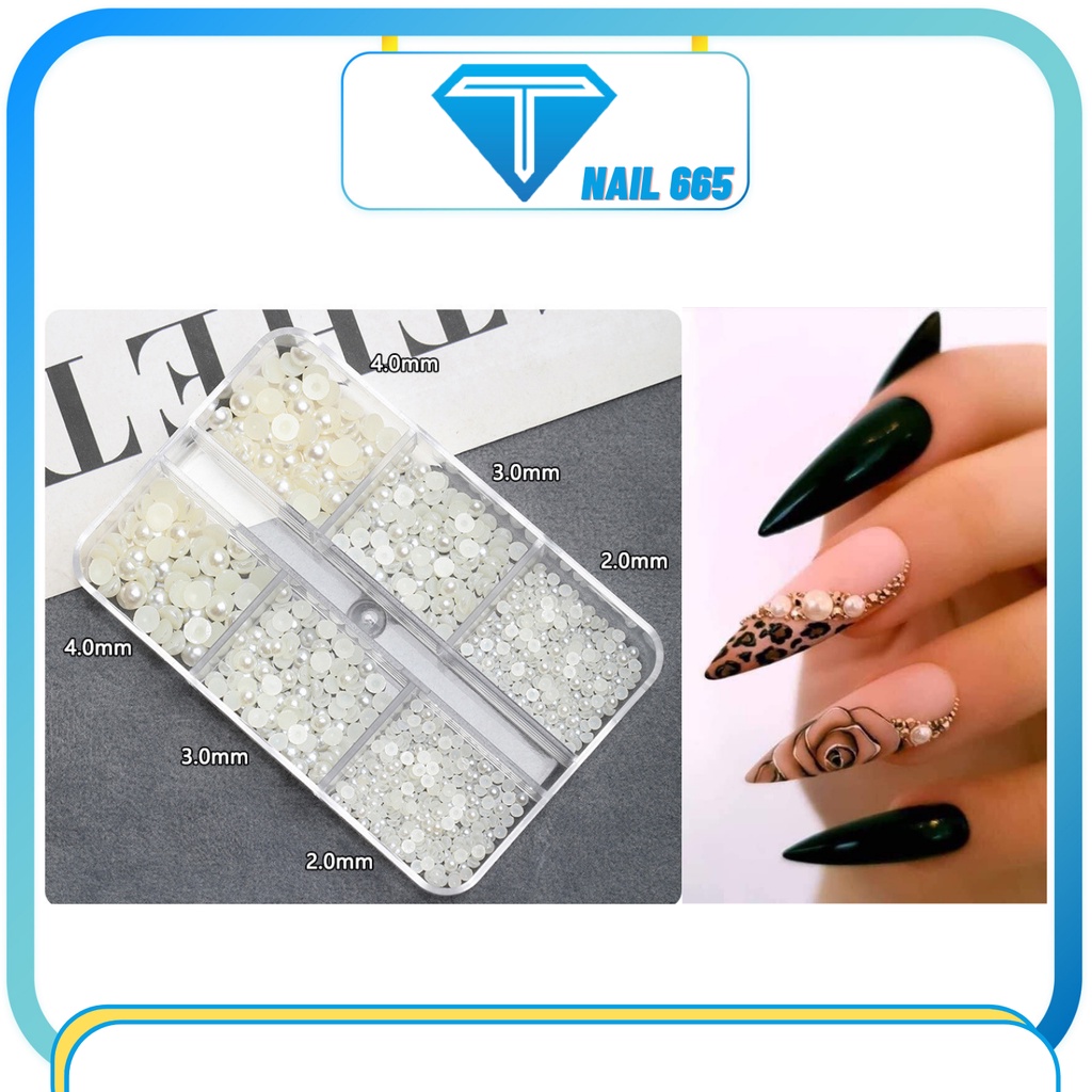 Charm ngọc trai nửa gắn móng trang trí nail cao cấp