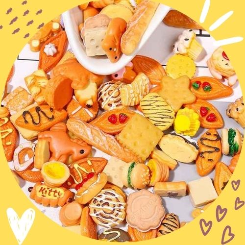 Set 10 charms bánh mỳ trang trí DIY ốp điện thoại, gương, cặp tóc...