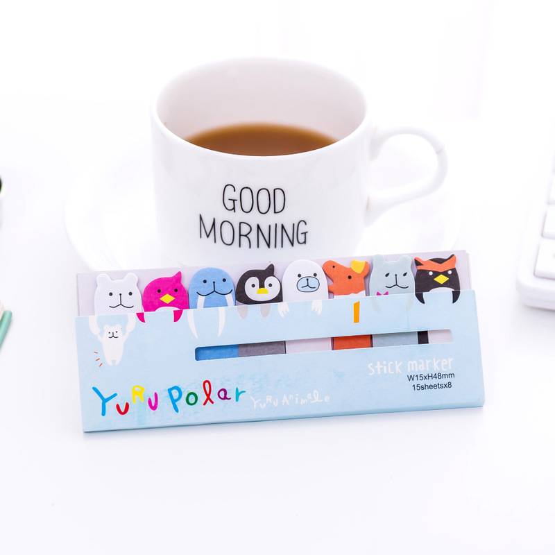 Miếng Dán Ghi Chú Có Keo Sticky Note 8 Màu - Set Xinh Xắn Cho Bé Gái, Hình Động Vật AMKO N03