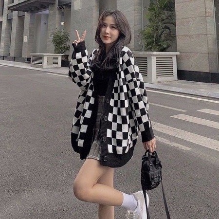 Áo Cardigan Bàn Cờ PEONYB Unisex [FREESHIP]  Khoác nỉ form rộng tay dài bồng cá tính đường phố kiểu dáng hàn quốc đẹp