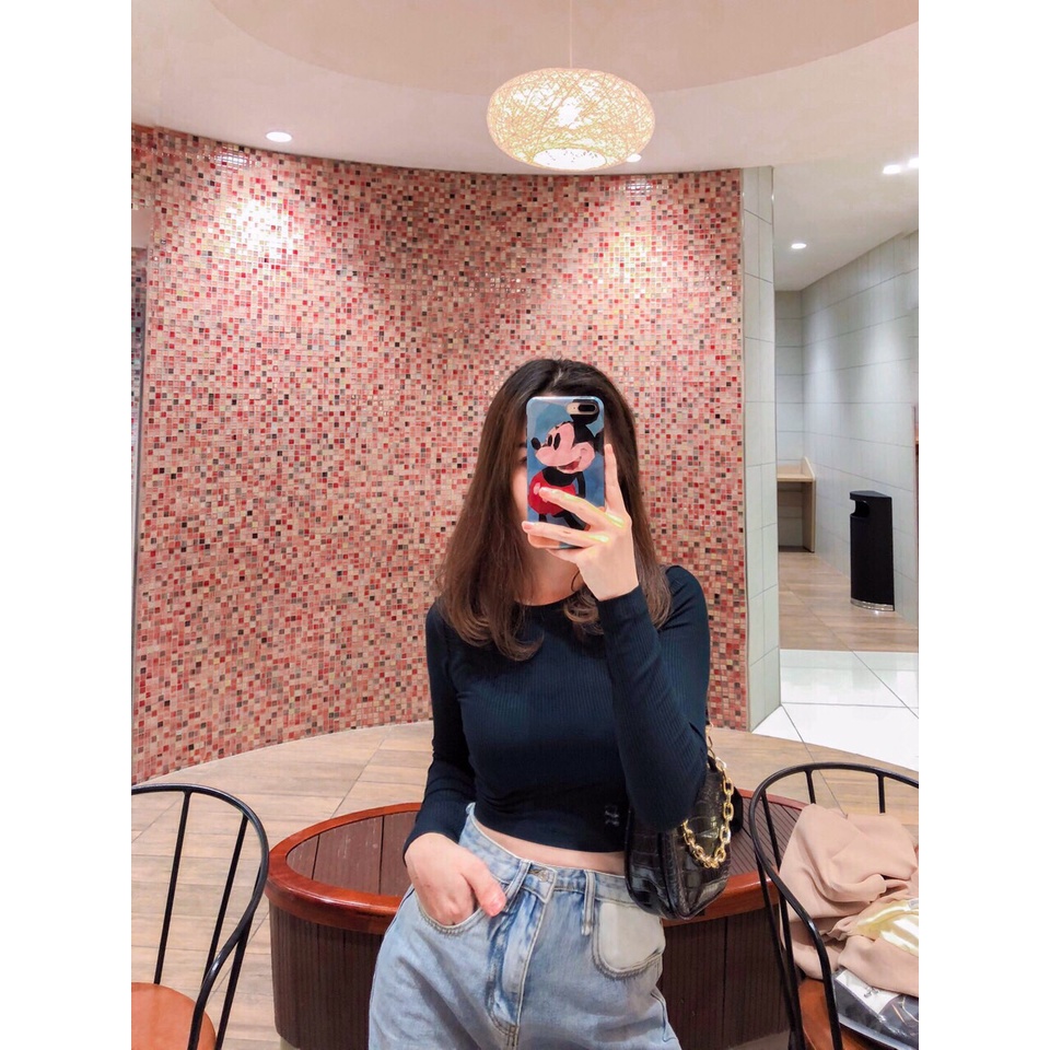 Áo Croptop Tay Dài Dáng Ôm Len Tăm (hình thật/có video/sẵn)