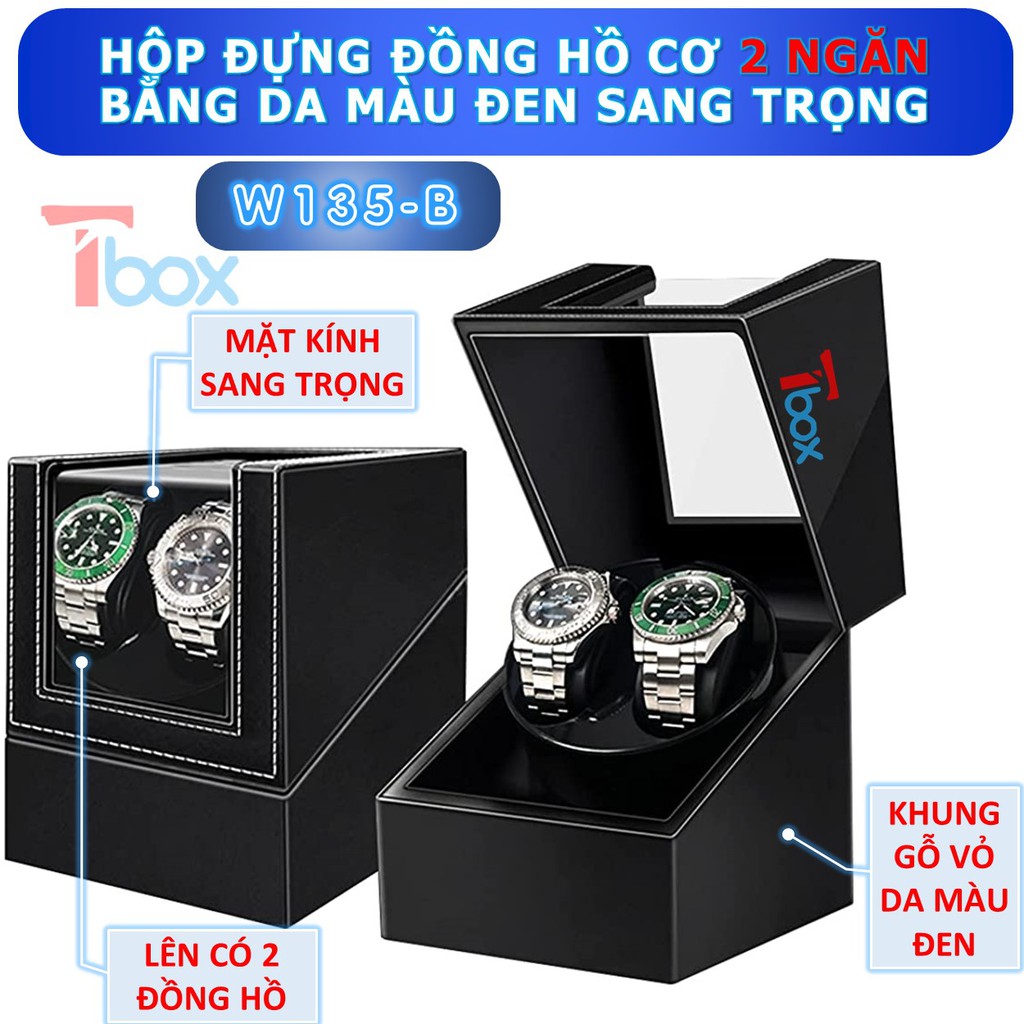 Hộp xoay đồng hồ, hộp lên dây cót cho 2 chiếc đồng hồ cơ