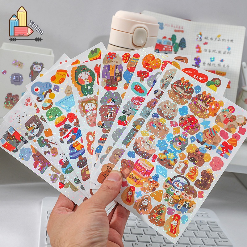 Nhãn Dán Trang Trí Sổ Tay/Nhật Ký Màu Laser Hình Động Vật DIY