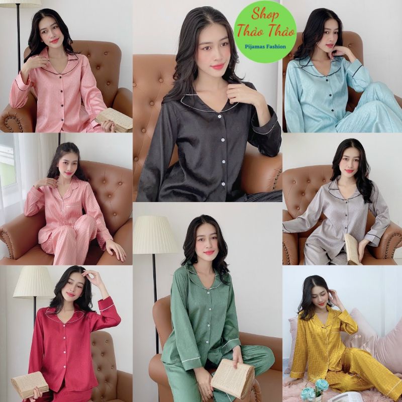 Đồ Bộ Pyjama Đồ Mặc Nhà Gấm Cao Cấp Quần Dài Tay Dài Hàng Có Size🎀Giảm 10K Đơn 200K
