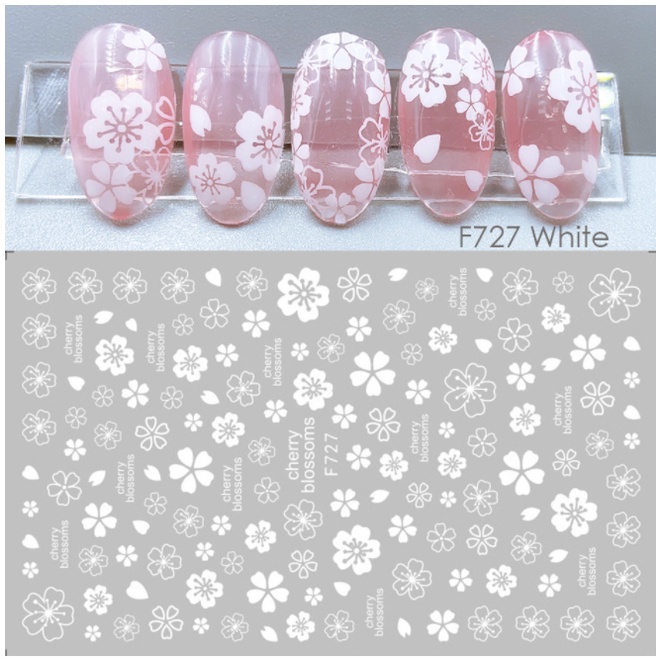 sticker hoa trắng trang trí nail