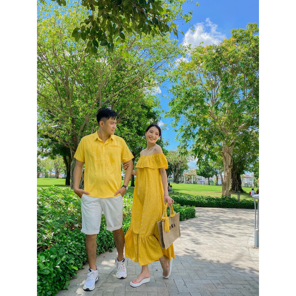 Set Gia Đình Vàng Tươi Hoa Nhí Xinh Lung Linh Fullsize 7-100kgs Chất Vải Đũi Cực Kỳ Mềm Mịn Thoáng Mát