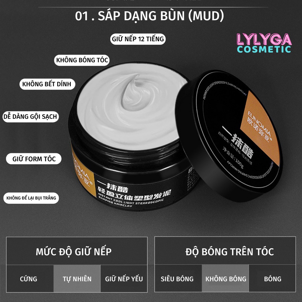 Sáp vuốt tóc nam giữ nếp EUNOMIA 100g keo vuốt tóc nam gel tạo kiểu undercut side part hương thơm dễ chịu SA01