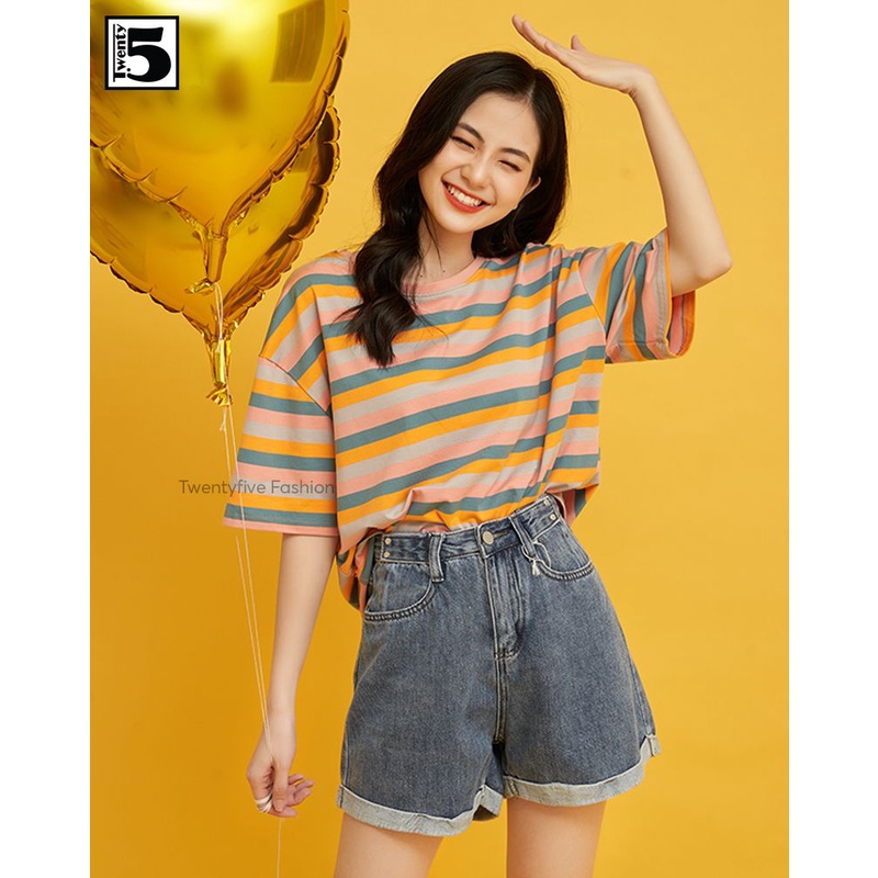 Quần short jeans nữ lật gấu cạp cao Twentyfive 3190