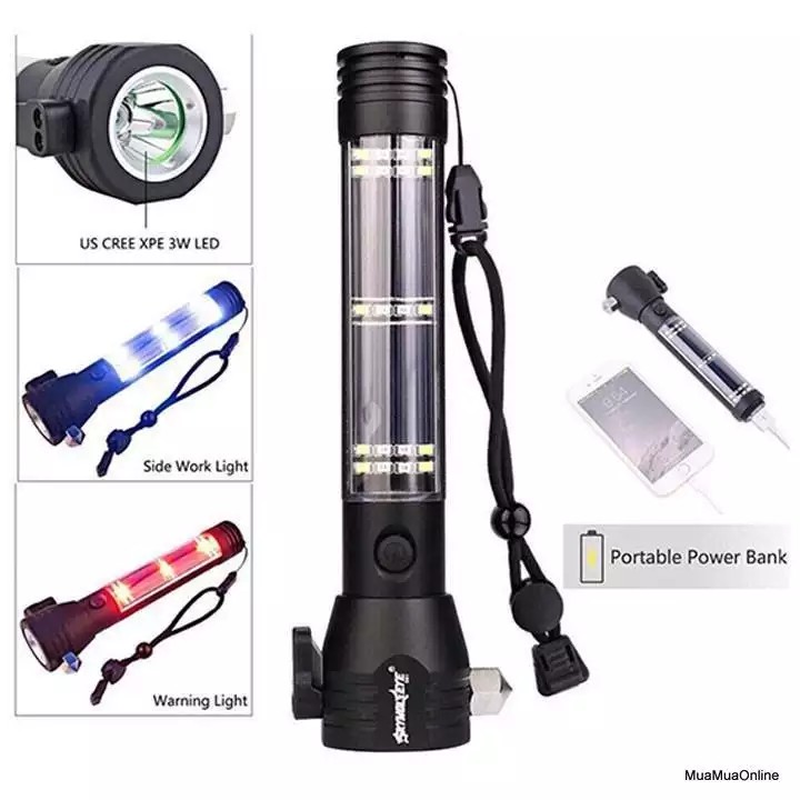 Đèn Pin Cứu Hộ Đa Năng 10 Chức Năng Hỗ Trợ Sạc Năng Lượng Mặt Trời