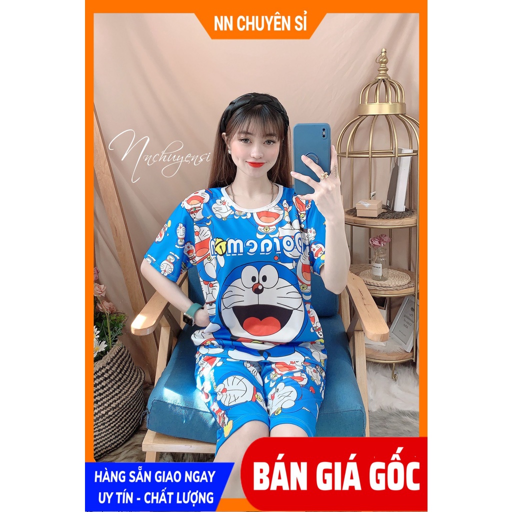 Đồ bộ QUẦN LỬNG mẹ và bé size đến 70kg chất thun mềm mát in hình doremon kitty hoạt hình dễ thương DBRBL FULL SIZE