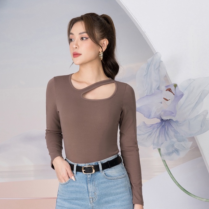 Áo thun nữ dài tay cổ chéo - Áo thu đông chất liệu Borip LOZA - LT902185