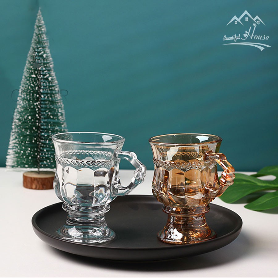 Cốc Thuỷ Tinh Vintage Độc Lạ Dễ Thương Phong Cách Châu Âu Uống Trà Cà Phê Ly Có Quai